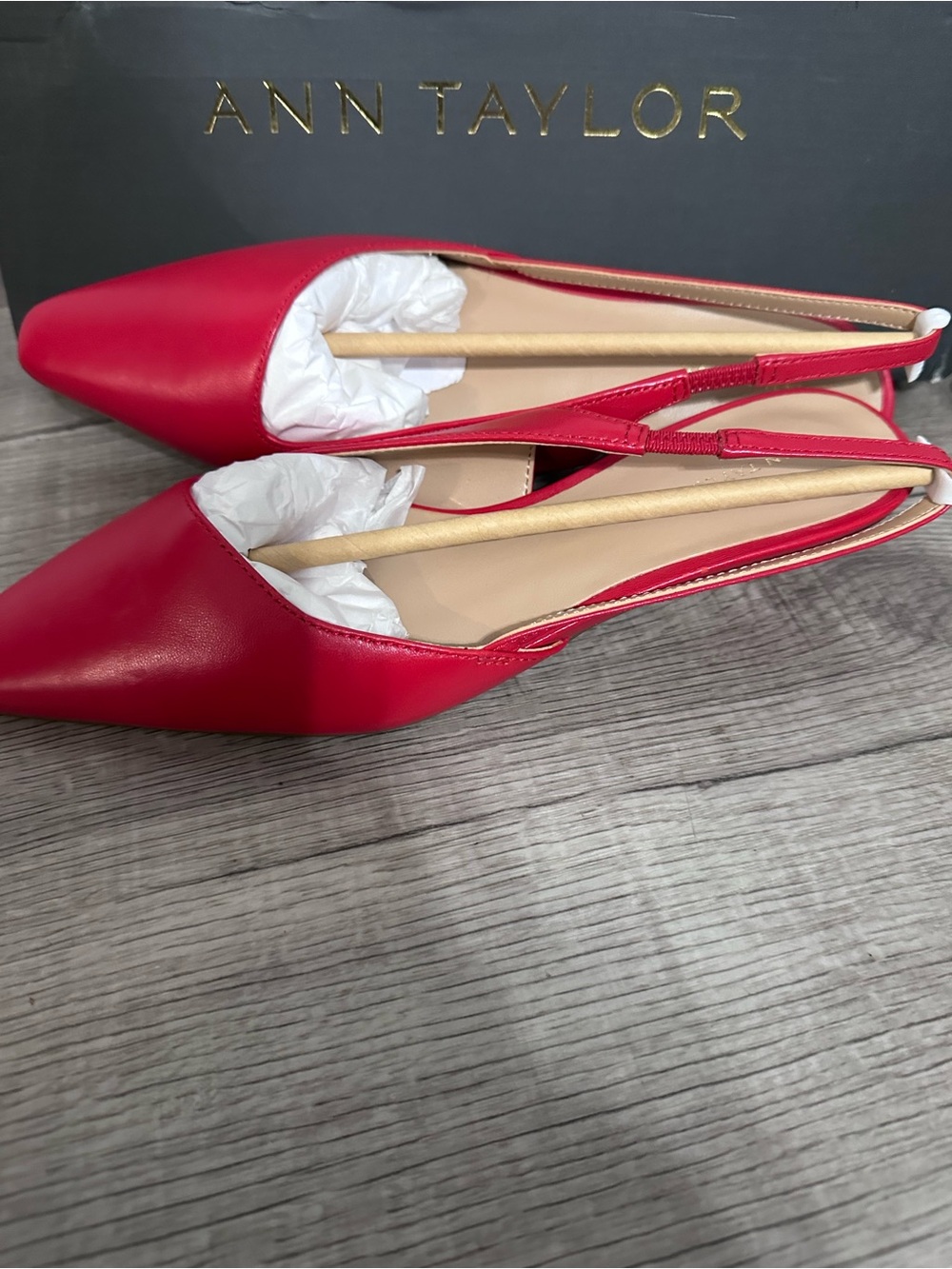 Ann Taylor Bright Red Pointed Slingback Flats